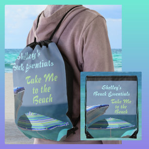 Beach Essentials Sun Umbrellas Tropical Blue Drawstring Bag