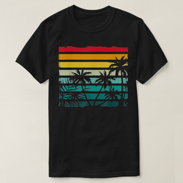 Beach Exotic Coconut Palm Trees Retro Tropical Sum T-Shirt (Design Front)