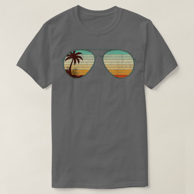 Beach Exotic Palm Trees Retro Sunglasses Tropical  T-Shirt (Design Front)