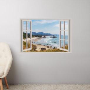 Beach Fake Window Home Office Decor Large  Wall Decal