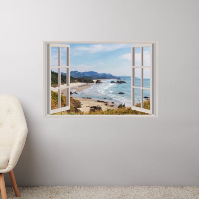 Beach Fake Window Home Office Decor Large  Wall Decal (Living Room 2)