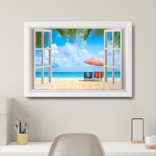 Beach Fake Window Home Office Framed Art Print