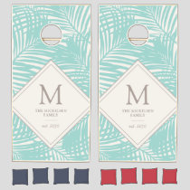 Beach Family Monogram Name Modern Palm Pattern Cornhole Set