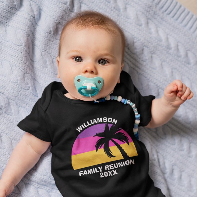 Beach Family Reunion Custom Tropical Sunset Black Baby Bodysuit (Creator Uploaded)