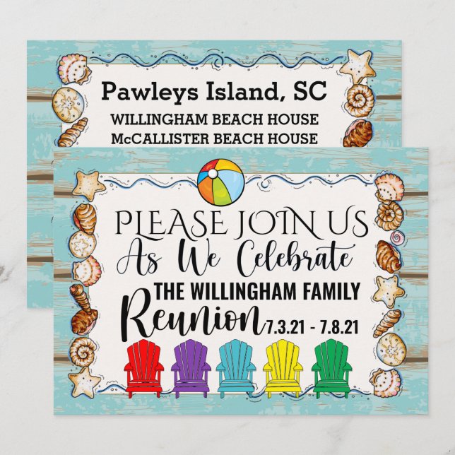 Beach Family Reunion,etc Invitation Template (Front/Back)