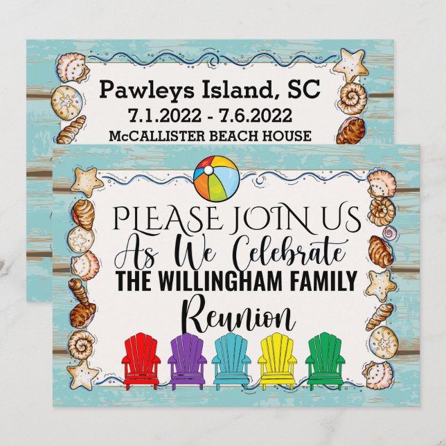 Beach Family Reunion,etc Invitation Template (Front/Back)
