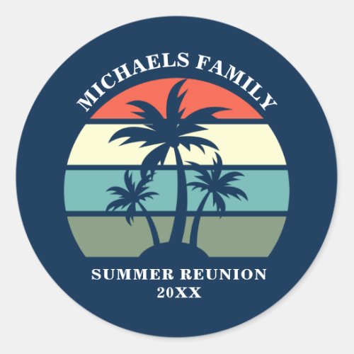 Beach Family Reunion Sunset Island Custom Party Classic Round Sticker