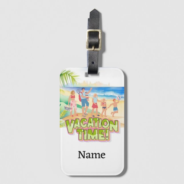 Beach Family Vacation with Name Luggage Tag (Front Vertical)