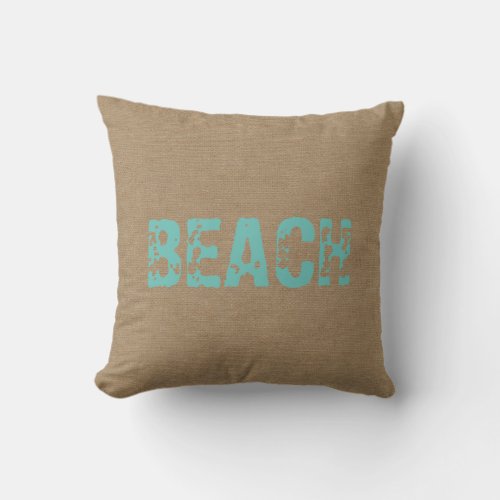 Beach faux burlap linen jute nautical shabby decor throw pillow