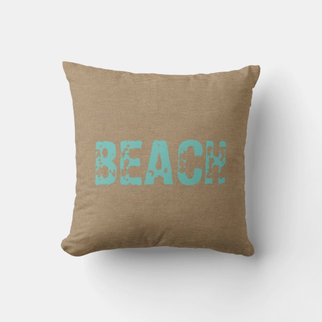 Beach faux burlap linen jute nautical shabby decor throw pillow (Front)