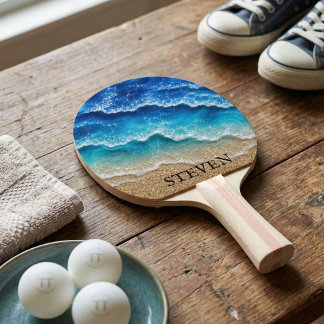 Beach Faux Resin Epoxy Coastal Ping Pong Paddle
