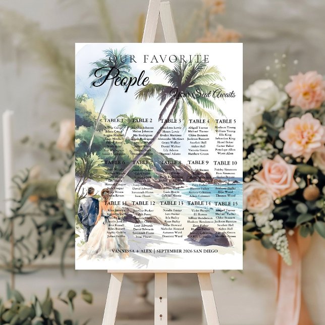 Beach Favorite People Wedding Seating Chart Foam Board (Creator Uploaded)