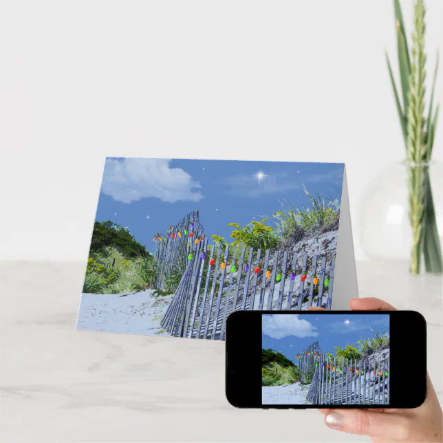 Beach Fence & Dunes Christmas Greetings Holiday Card Zazzle