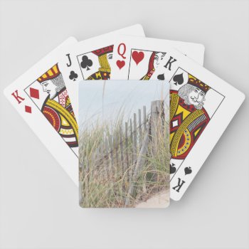 Beach Fence In The Sand Dune Playing Cards by backyardwonders at Zazzle