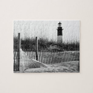 Beach Fences And Lighthouse Jigsaw Puzzle