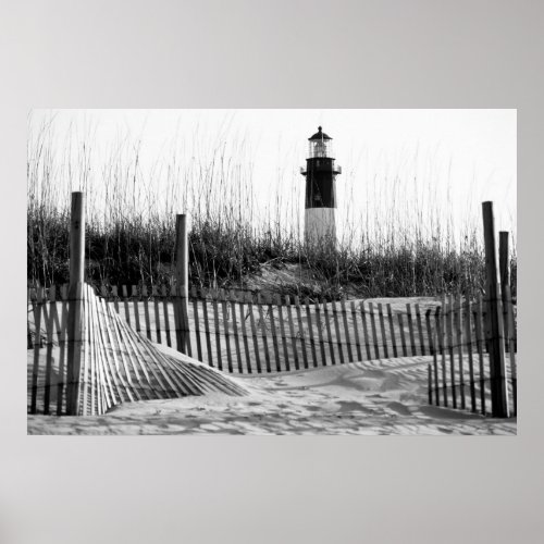 Beach Fences And Lighthouse Poster