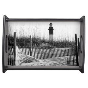 Beach Fences And Lighthouse Serving Tray