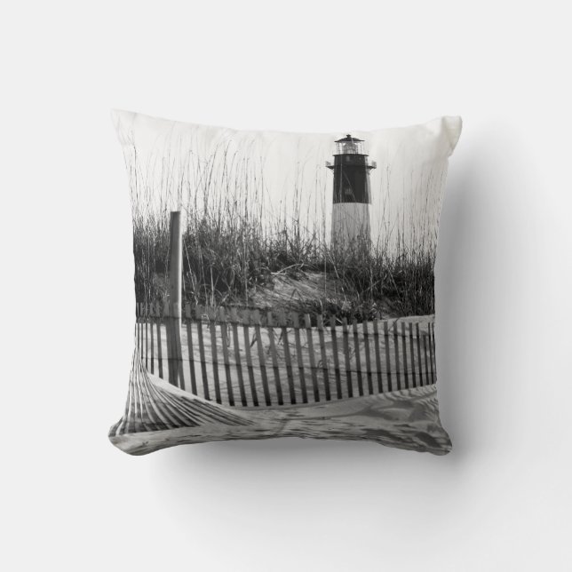 Beach Fences And Lighthouse Throw Pillow (Front)