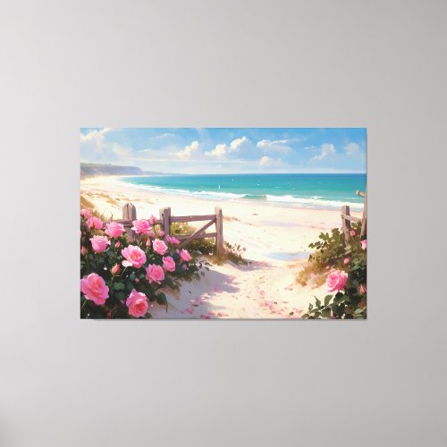  Beach Fences Roses TV2 Stretched Canvas Print