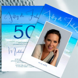 Beach Fifty and Fabulous Photo Birthday Invitation
