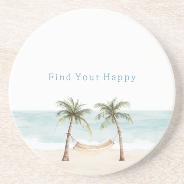 Beach Find Your Happy Palm Trees Ocean Coaster (Front)
