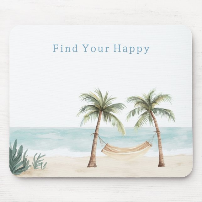 Beach Find Your Happy Palm Trees Ocean Mouse Pad (Front)