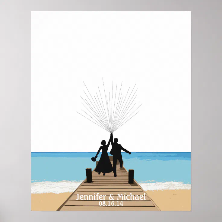 Beach Fingerprint Balloon Guestbook | Zazzle