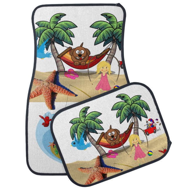 Beach Fishing Sand Dog Crab Floor Car Mats (Set)