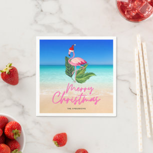 Beach Flamingo Florida Merry Christmas Napkins