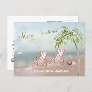 Beach Flamingo Merry Christmas Budget Postcard