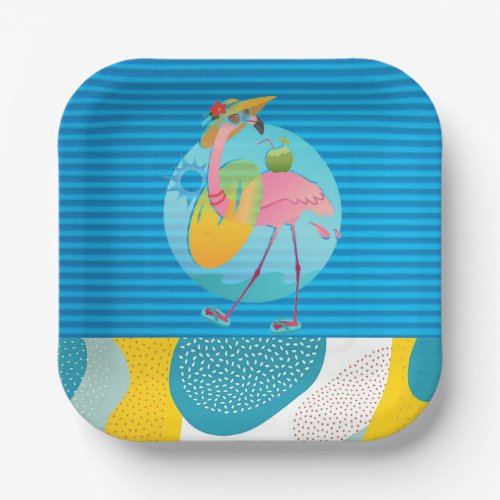 Beach Flamingo  Paper Plates