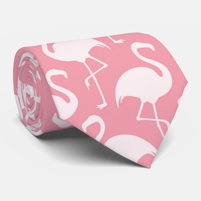 Beach Flamingo pattern fun tie (Rolled)