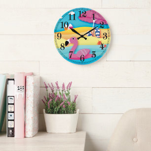 Beach Flamingo Wall Clock
