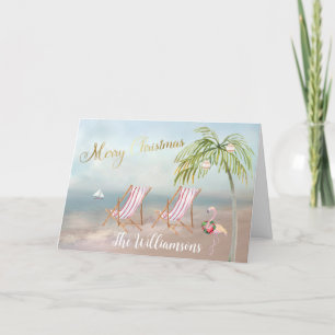 Beach Flamingo Wreath Unique Christmas Card