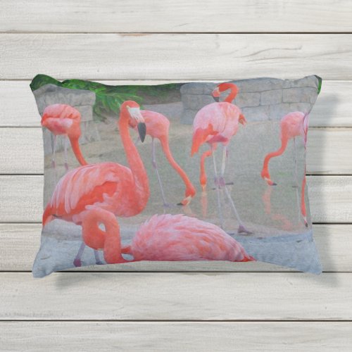 Beach Flamingos Watercolor Outdoor Pillow