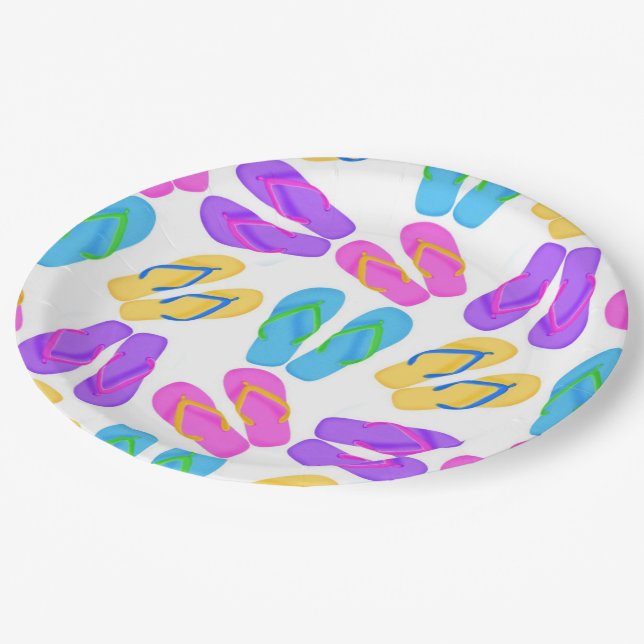 Beach flip flop pattern party paper plate (Angled)