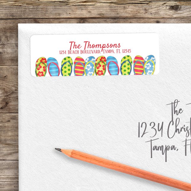 Beach Flip Flops Colorful Tropical Personalized Label (Return address label with a whimsical flip flops.)