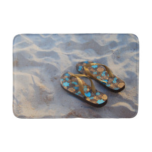 Beach Flip Flops Gold in Sand Bath Mat