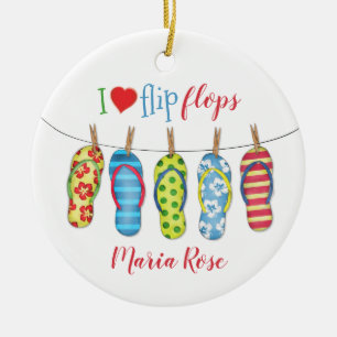 Beach Flip Flops Personalized Tropical Colorful Ceramic Ornament