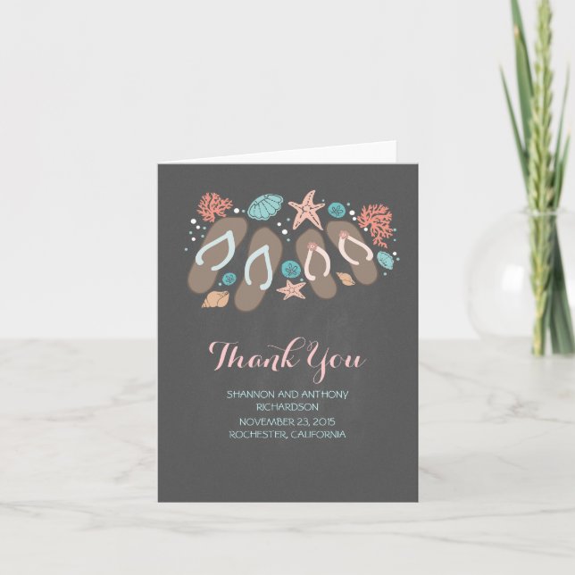beach flip flops romantic wedding thank you (Front)