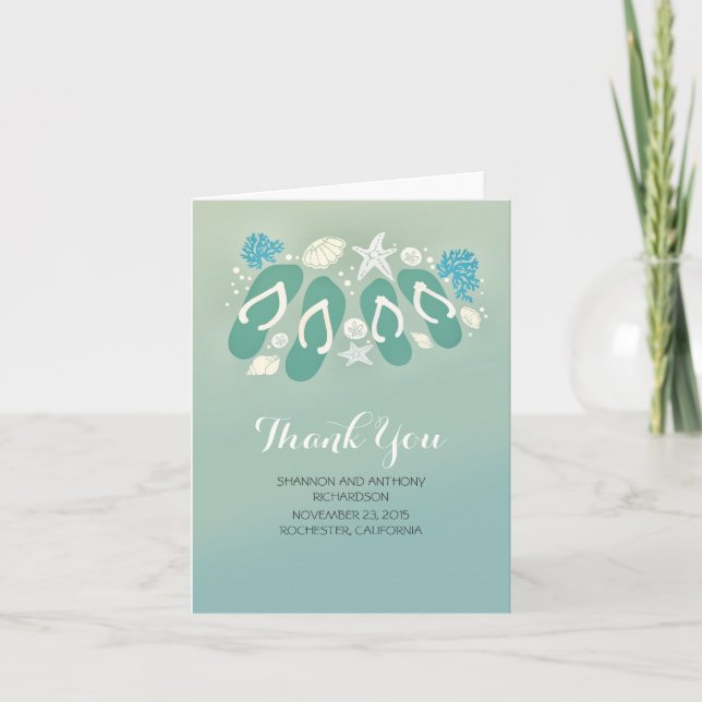beach flip flops romantic wedding thank you card (Front)