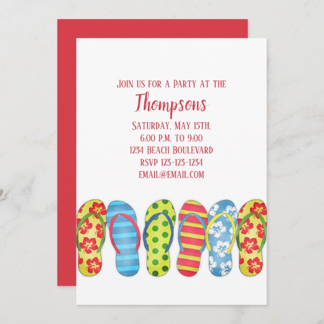Beach Flip Flops Tropical Colorful Party Invitation (Front/Back)