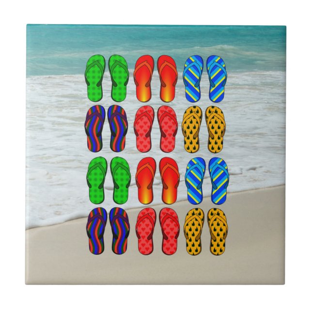 Beach Flip-Flops, Vacation Fun Ceramic Tile (Front)