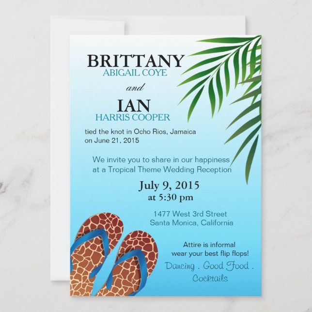Beach Flip Flops Wedding Reception Invitation (Front)