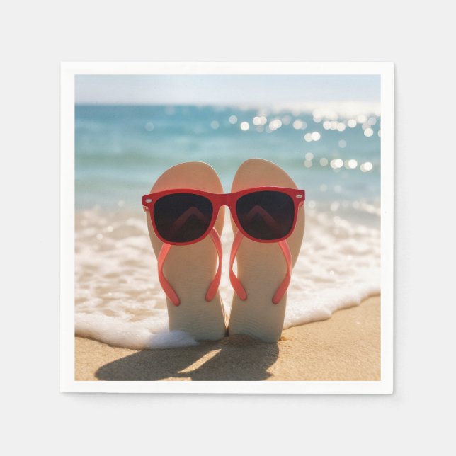 Beach Flip-flops with Red Sunglasses Napkins (Front)