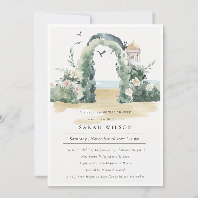 Beach Floral Arch Botanical Bridal Shower Invite (Front)