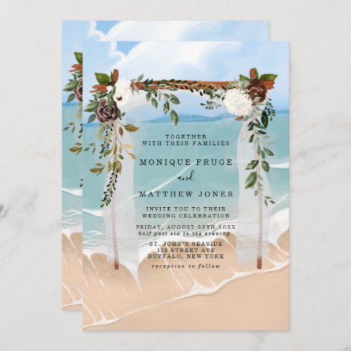 Beach Floral Canopy Tropical Modern Wedding Invitation