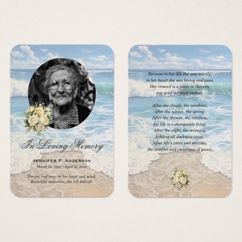 Beach Floral Photo Memorial Prayer Cards