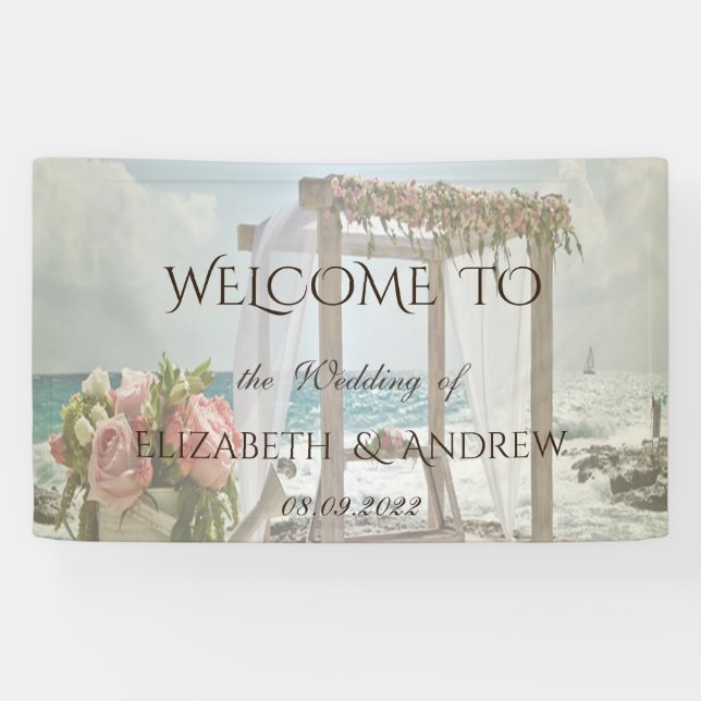  Beach Floral Retro Arch Wedding  Banner (Horizontal)
