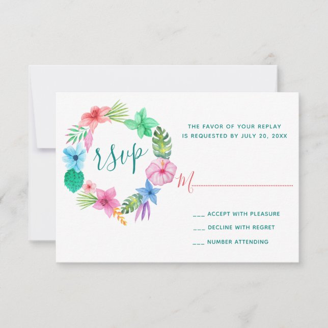 Beach floral watercolor Hawaiian rsvp wedding (Front)